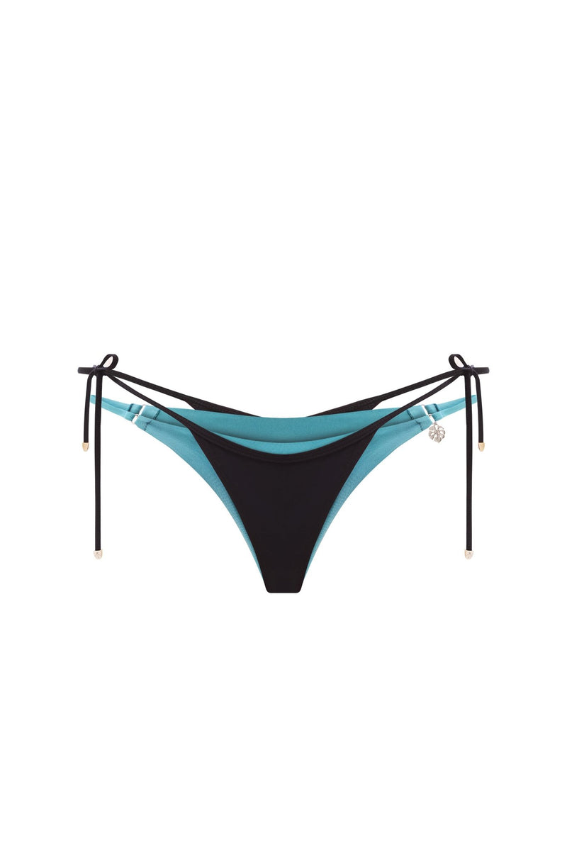 DOUBLE LAYER TEAL | BLACK BIKINI BOTTOM