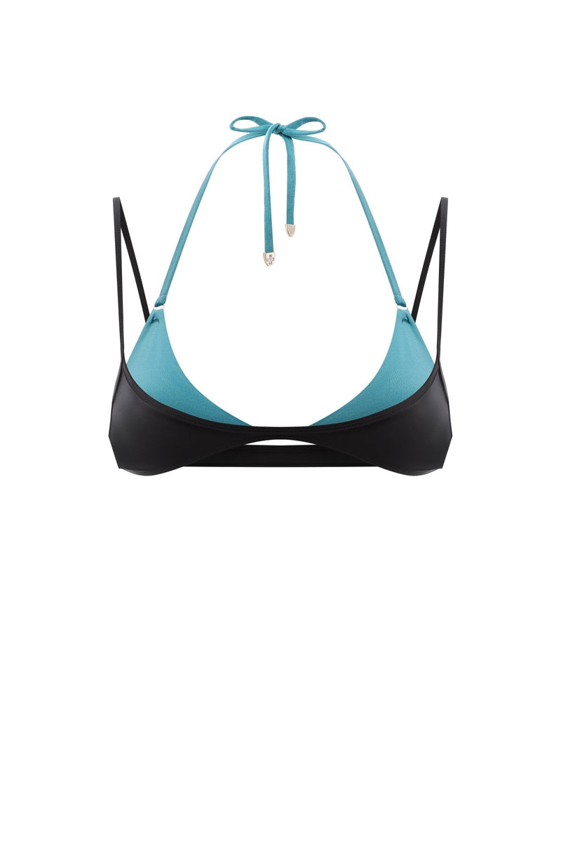DOUBLE LAYER TEAL | BLACK BIKINI TOP