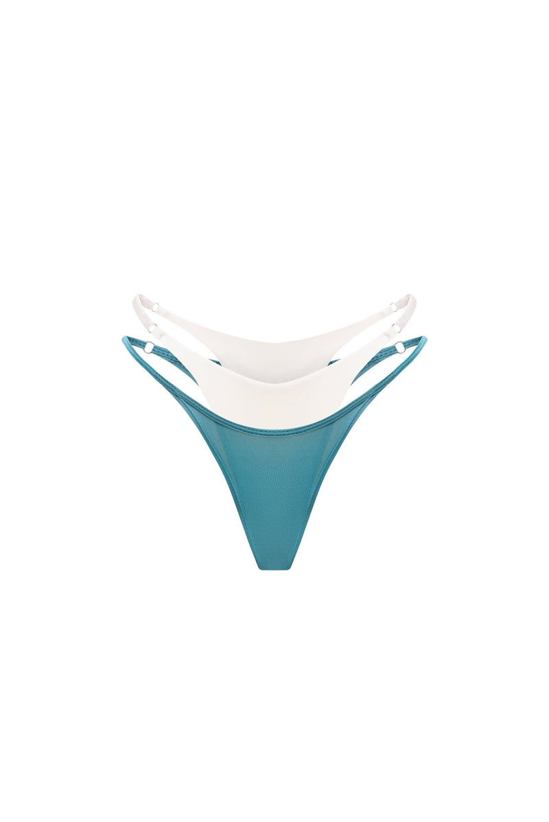 DOUBLE LAYER TIE TEAL | OFF-WHITE BIKINI BOTTOM