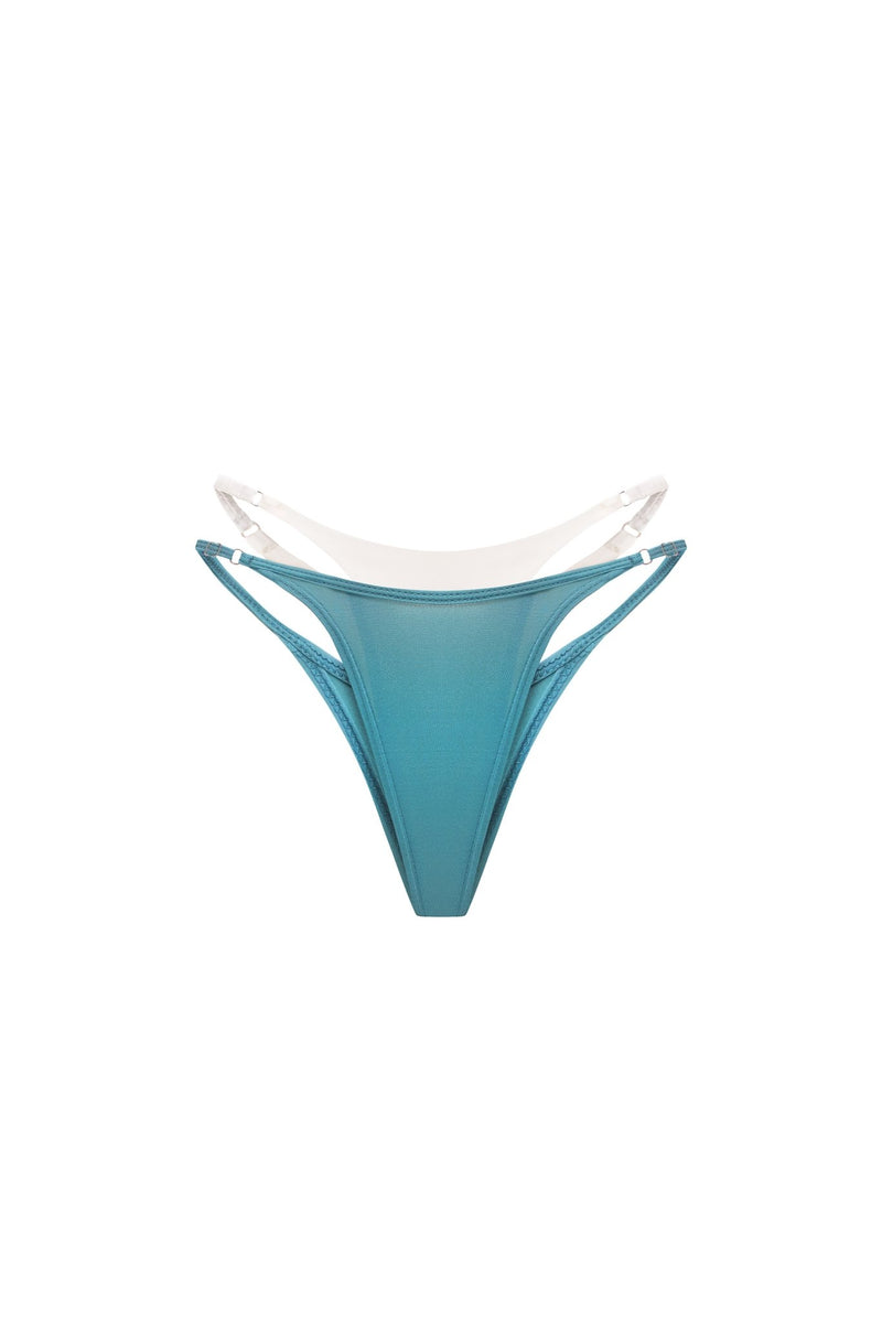 DOUBLE LAYER TIE TEAL | OFF-WHITE BIKINI BOTTOM