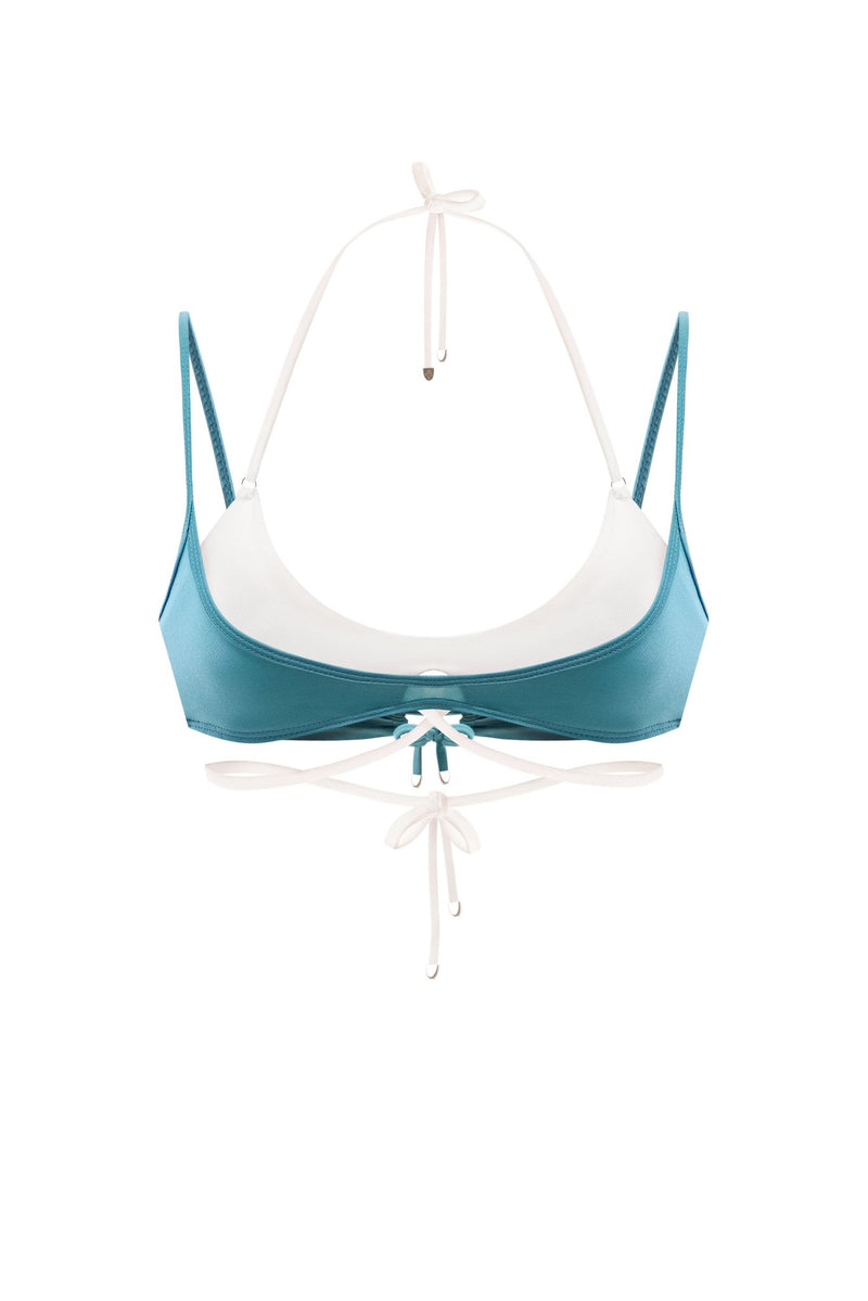 DOUBLE LAYER TIE TEAL | OFF-WHITE BIKINI TOP