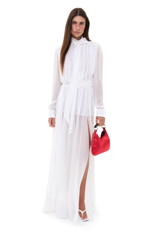 NYX BLANC DRAPED SILK MAXI DRESS - Women's Dress | ANNAFOXY