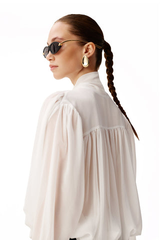 NYX BLANC SCARF-TIE SILK BLOUSE - Women's Blouse | ANNAFOXY