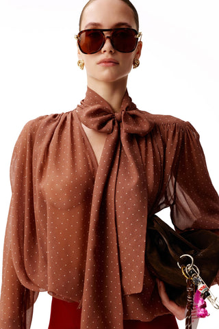 NYX MAUVE ROSE SCARF-TIE SILK BLOUSE - Women's Blouse | ANNAFOXY