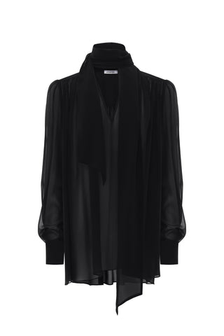 NYX NOIR SCARF-TIE SILK BLOUSE - Women's Blouse | ANNAFOXY