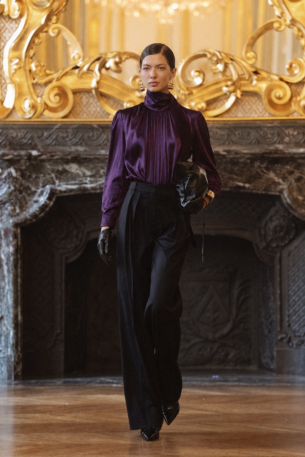 Plum bodysuit & black trousers