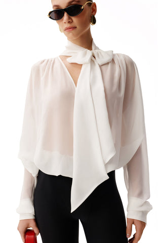 NYX BLANC SCARF-TIE SILK BLOUSE - Women's Blouse | ANNAFOXY
