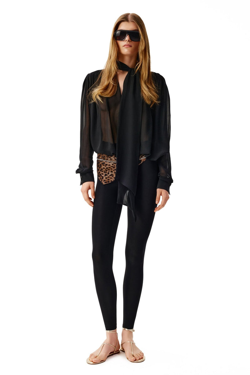 NYX NOIR SCARF-TIE SILK BLOUSE