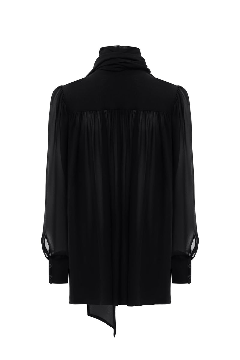 NYX NOIR SCARF-TIE SILK BLOUSE