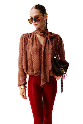NYX MAUVE ROSE SCARF-TIE SILK BLOUSE - Women's Blouse | ANNAFOXY