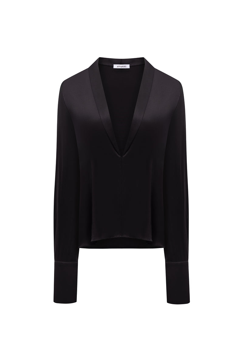 AMELIA NOIR SILK DEEP V BLOUSE
