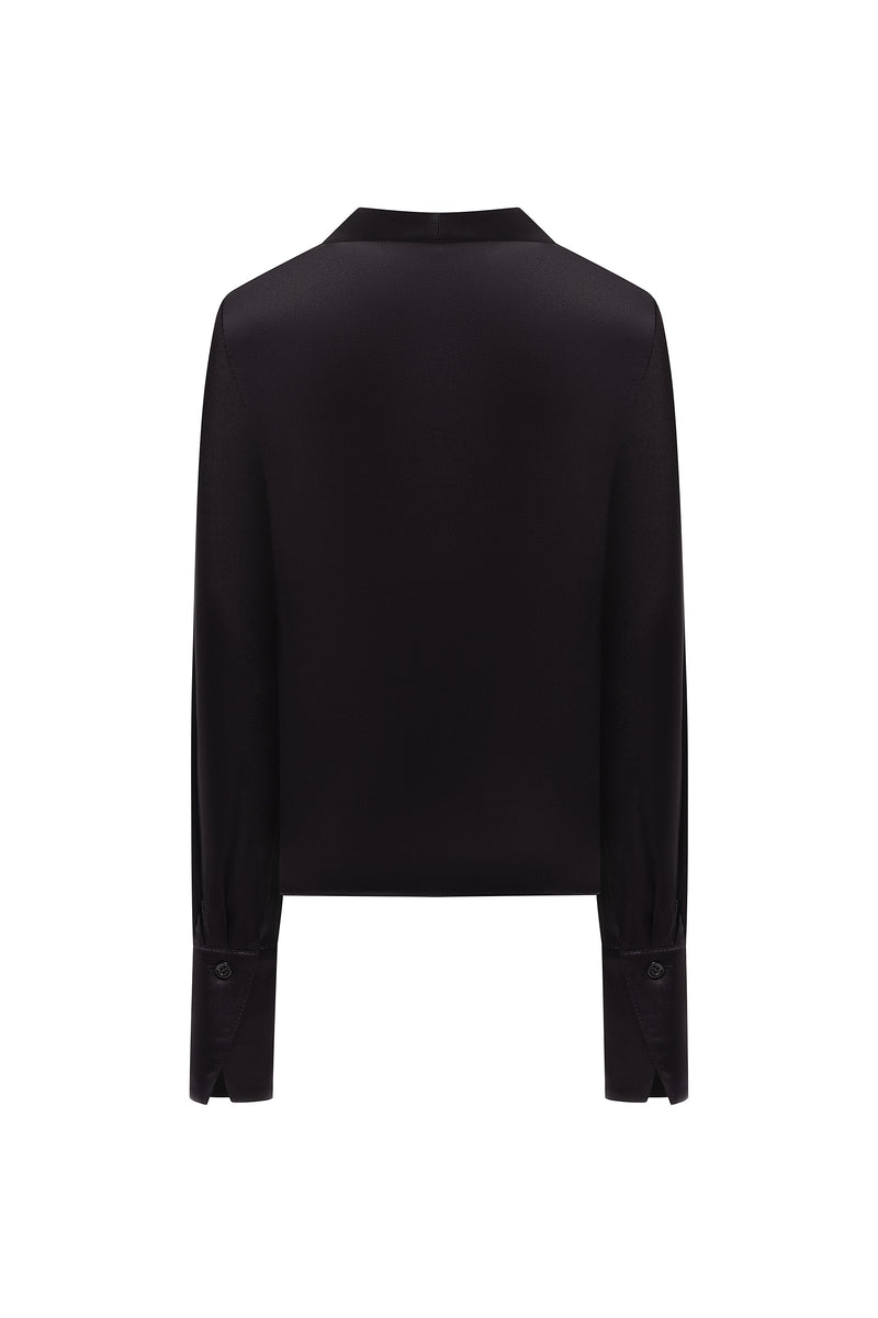 AMELIA NOIR SILK DEEP V BLOUSE