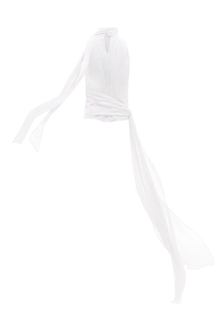 NYX BLANC SLEEVELESS SCARF-TIE SILK BLOUSE