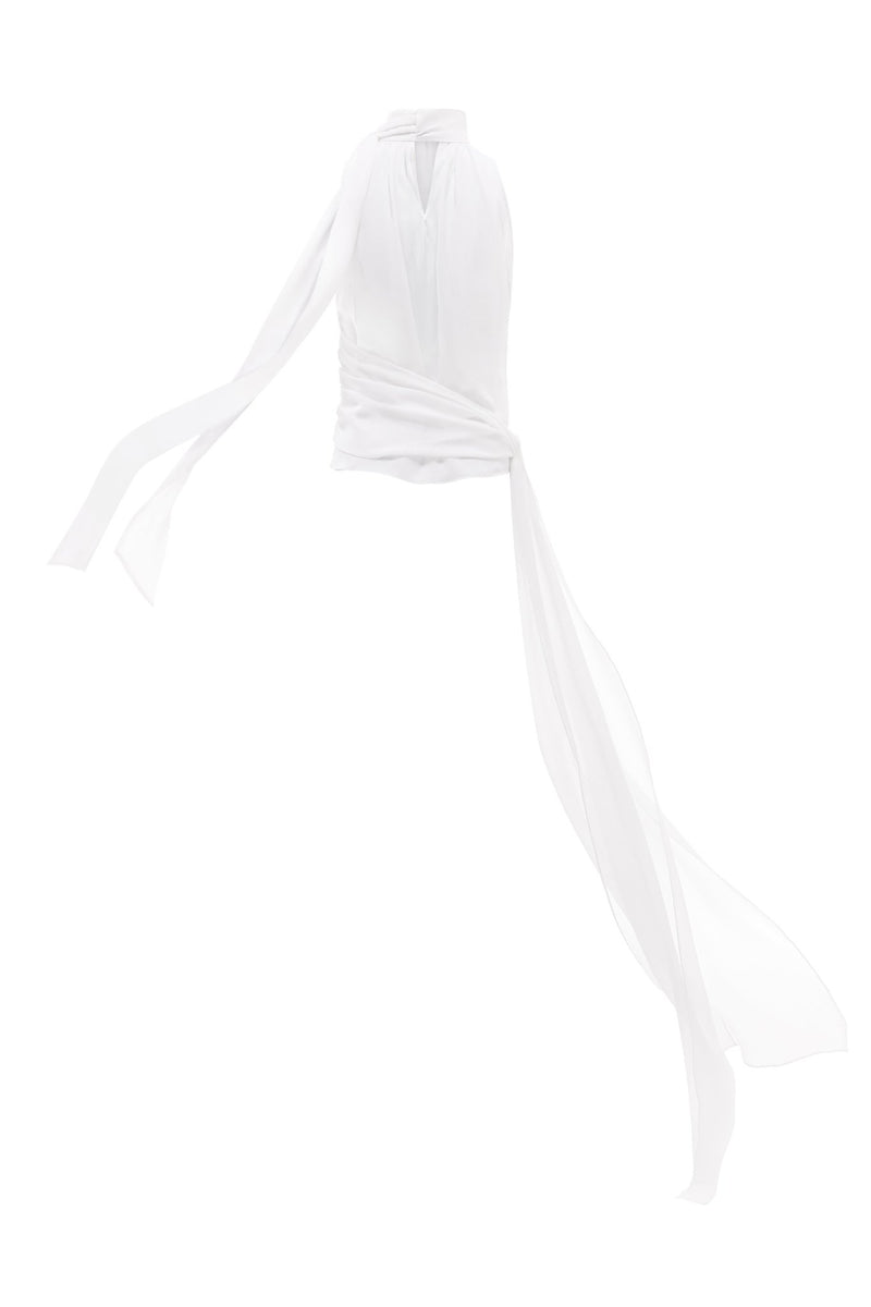 NYX BLANC SLEEVELESS SCARF-TIE SILK BLOUSE