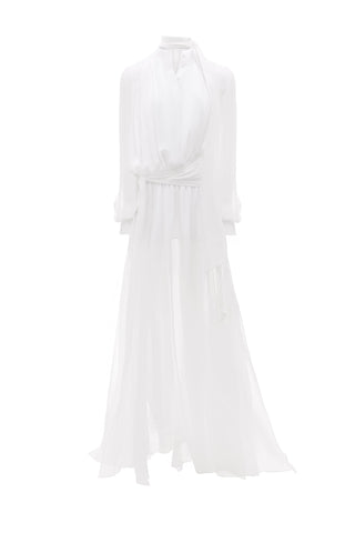 NYX BLANC DRAPED SILK MAXI DRESS - Women's Dress | ANNAFOXY