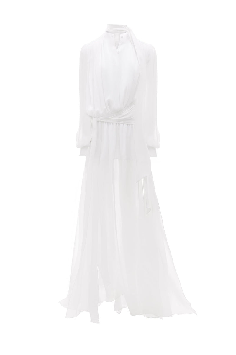 NYX BLANC DRAPED SILK MAXI DRESS