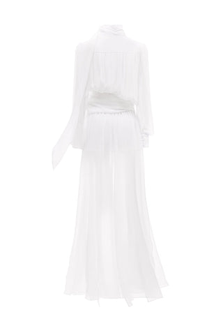 NYX BLANC DRAPED SILK MAXI DRESS - Women's Dress | ANNAFOXY