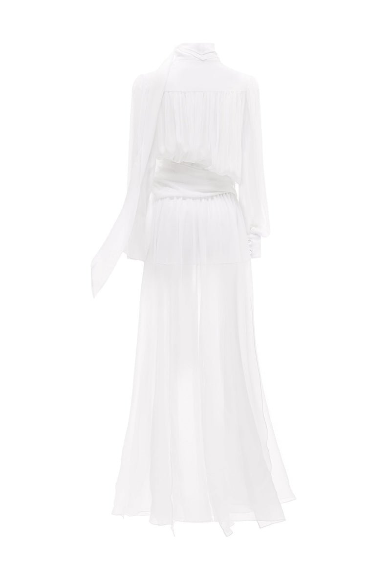 NYX BLANC DRAPED SILK MAXI DRESS