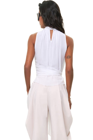 NYX BLANC SLEEVELESS SCARF-TIE SILK BLOUSE