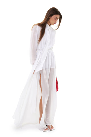 NYX BLANC DRAPED SILK MAXI DRESS - Women's Dress | ANNAFOXY