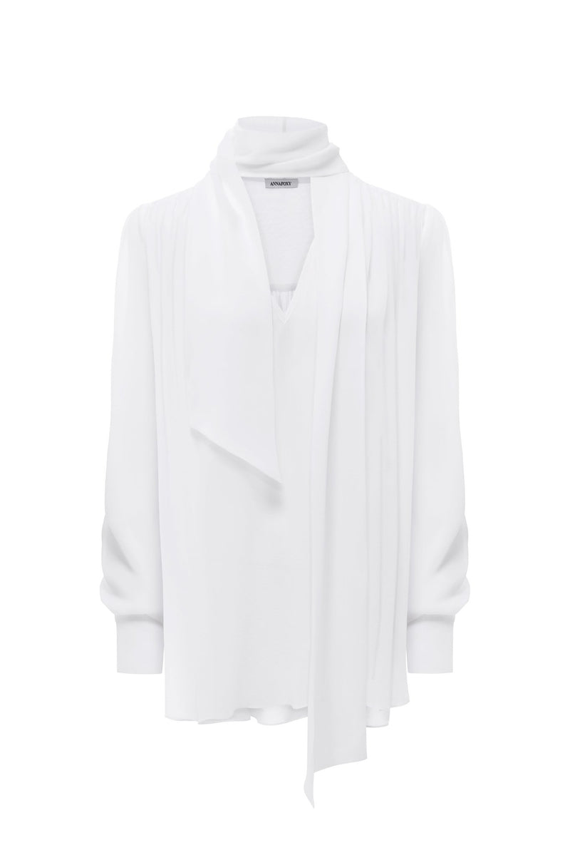 NYX BLANC SCARF-TIE SILK BLOUSE