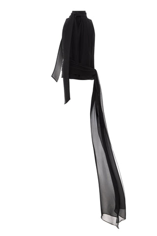 NYX NOIR SLEEVELESS SCARF-TIE SILK BLOUSE - Women's Blouse | ANNAFOXY