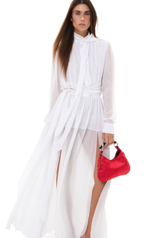 NYX BLANC DRAPED SILK MAXI DRESS - Women's Dress | ANNAFOXY