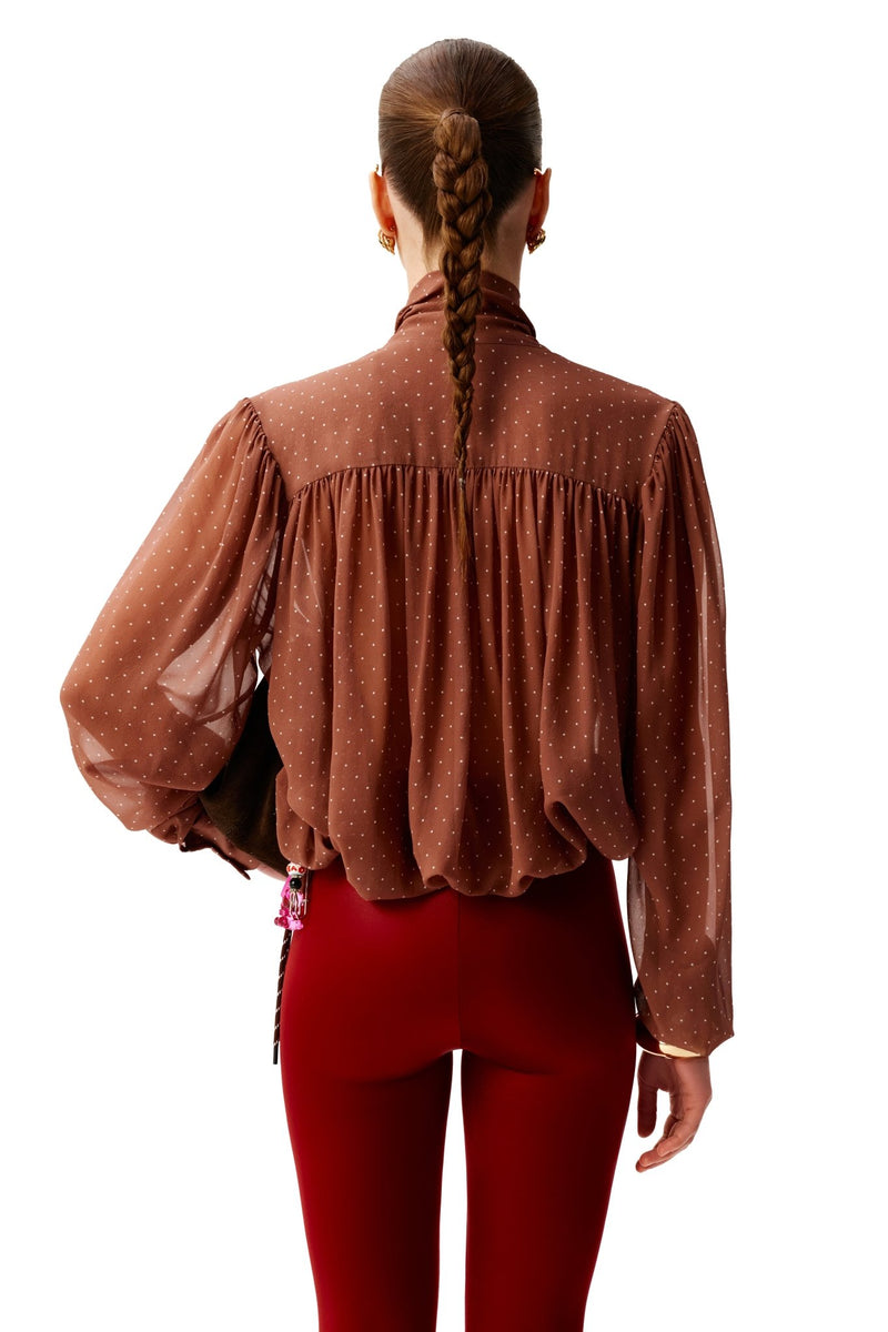 NYX MAUVE ROSE SCARF-TIE SILK BLOUSE