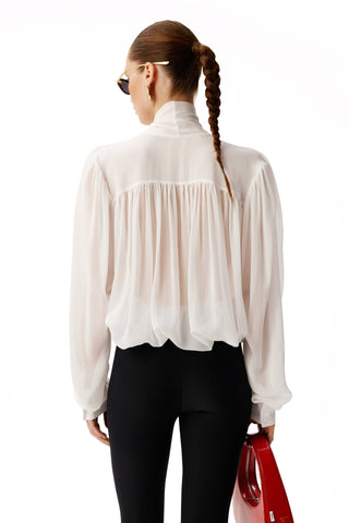 NYX BLANC SCARF-TIE SILK BLOUSE - Women's Blouse | ANNAFOXY