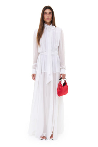 NYX BLANC DRAPED SILK MAXI DRESS - Women's Dress | ANNAFOXY