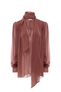 NYX MAUVE ROSE SCARF-TIE SILK BLOUSE