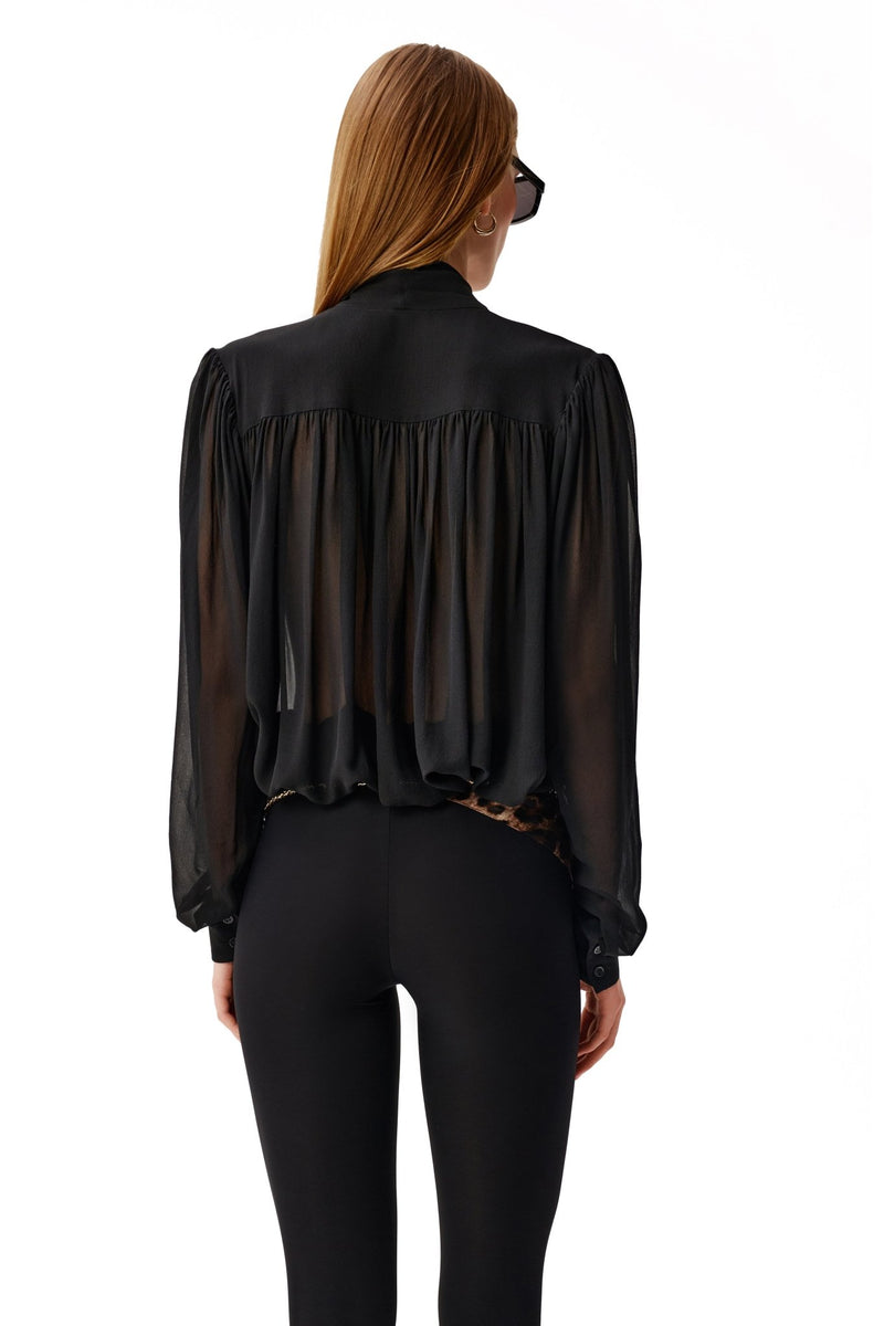 NYX NOIR SCARF-TIE SILK BLOUSE