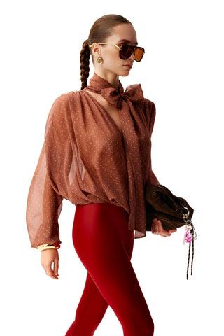 NYX MAUVE ROSE SCARF-TIE SILK BLOUSE - Women's Blouse | ANNAFOXY
