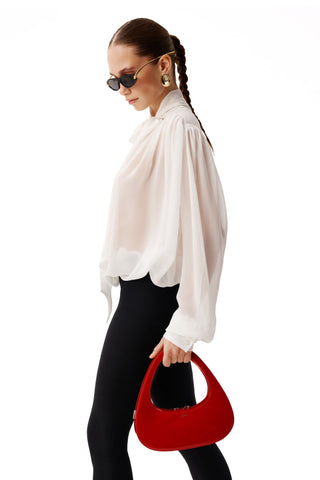 NYX BLANC SCARF-TIE SILK BLOUSE - Women's Blouse | ANNAFOXY