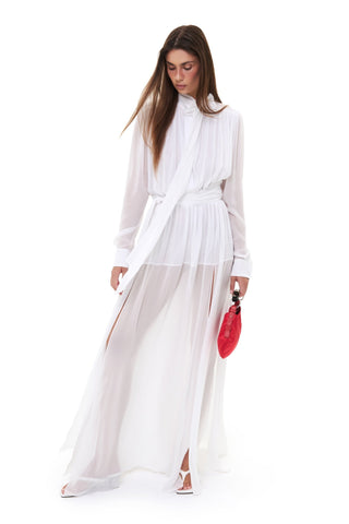 NYX BLANC DRAPED SILK MAXI DRESS - Women's Dress | ANNAFOXY