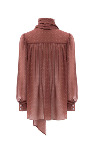 NYX MAUVE ROSE SCARF-TIE SILK BLOUSE - Women's Blouse | ANNAFOXY