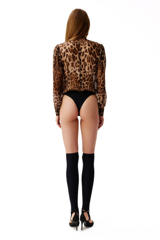 NYX LEOPARD SCARF-TIE SILK BODYSUIT - Women's Bodysuit | ANNAFOXY