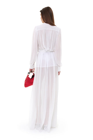 NYX BLANC DRAPED SILK MAXI DRESS - Women's Dress | ANNAFOXY