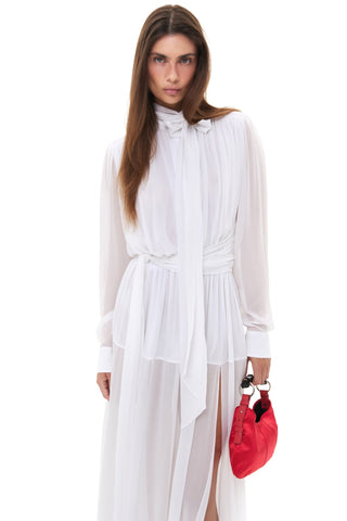 NYX BLANC DRAPED SILK MAXI DRESS - Women's Dress | ANNAFOXY