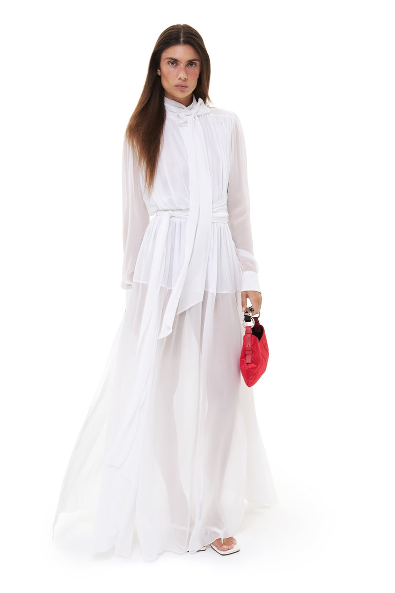 NYX BLANC DRAPED SILK MAXI DRESS
