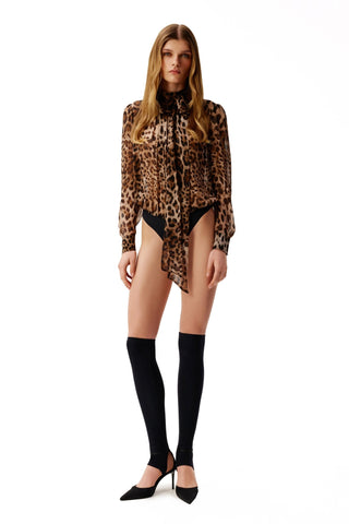 NYX LEOPARD SCARF-TIE SILK BODYSUIT - Women's Bodysuit | ANNAFOXY