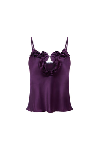 EVE CAMISOLE AUS SEIDE MIT RÜSCHEN IN PFLAUME