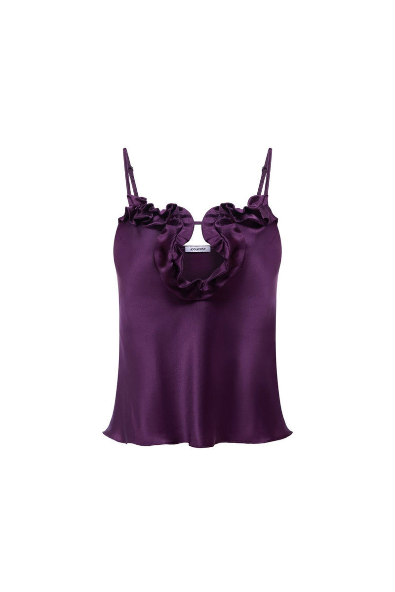 EVE PLUM RUFFLE SILK CAMI TOP