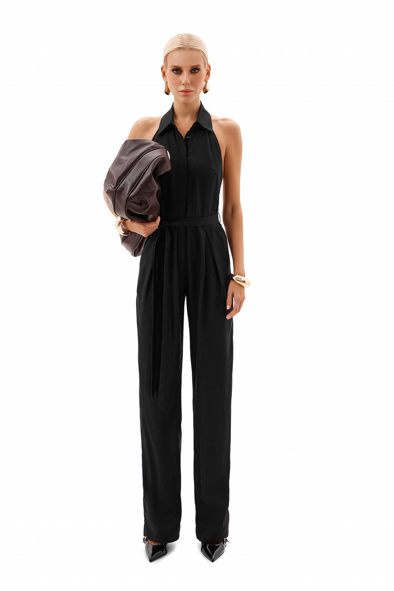 BLACK JUMPSUIT IN LINEN