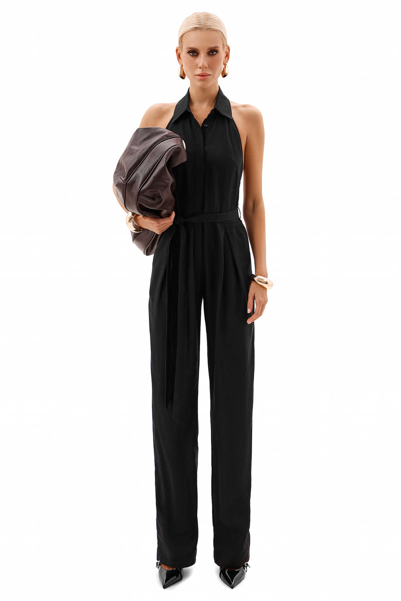 BLACK JUMPSUIT IN LINEN