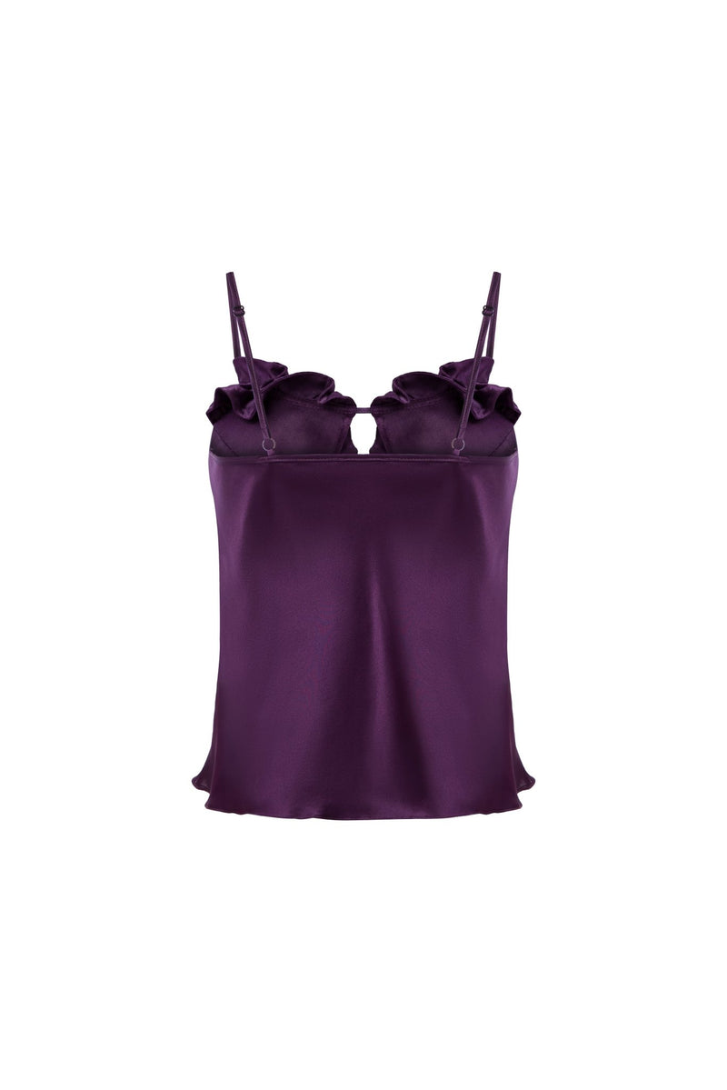 EVE PLUM RUFFLE SILK CAMI TOP