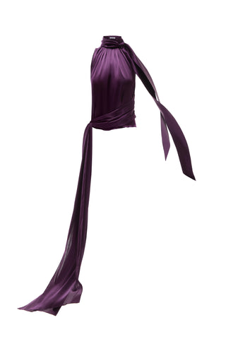 BLOUSE EN SOIE SANS MANCHES EVE PLUM AVEC ÉCHARPE À NOUER