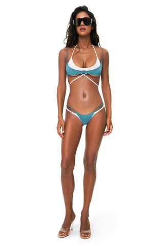 DOUBLE LAYER TIE TEAL | OFF-WHITE BIKINI TOP - Women's Bikini top | ANNAFOXY