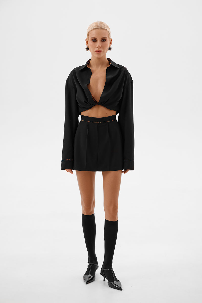 BLACK GELSO CROPPED 2-IN-1 SHIRT & TOP