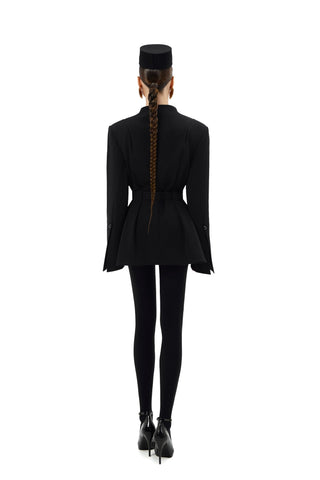 Noir long belted blazer black long line worn back | ANNAFOXY